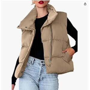 Beige Tan Puffer Vest Women's Size Large - Worn Once